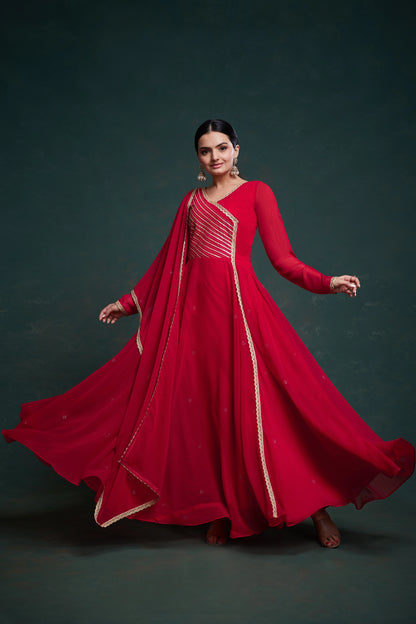 Red Anarkali Gown With Dupatta