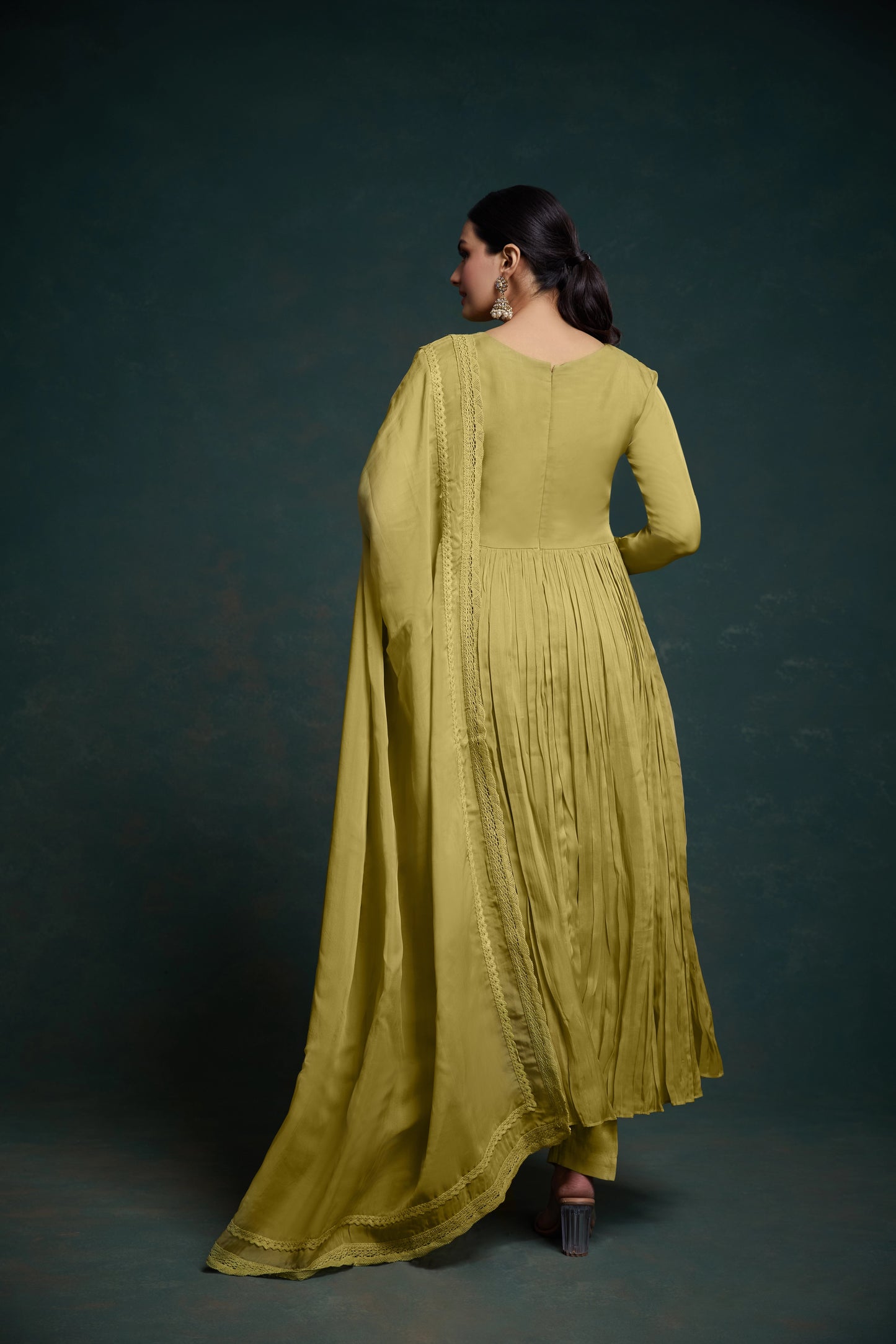 Yellow Anarkali Suit With Pant & Dupatta