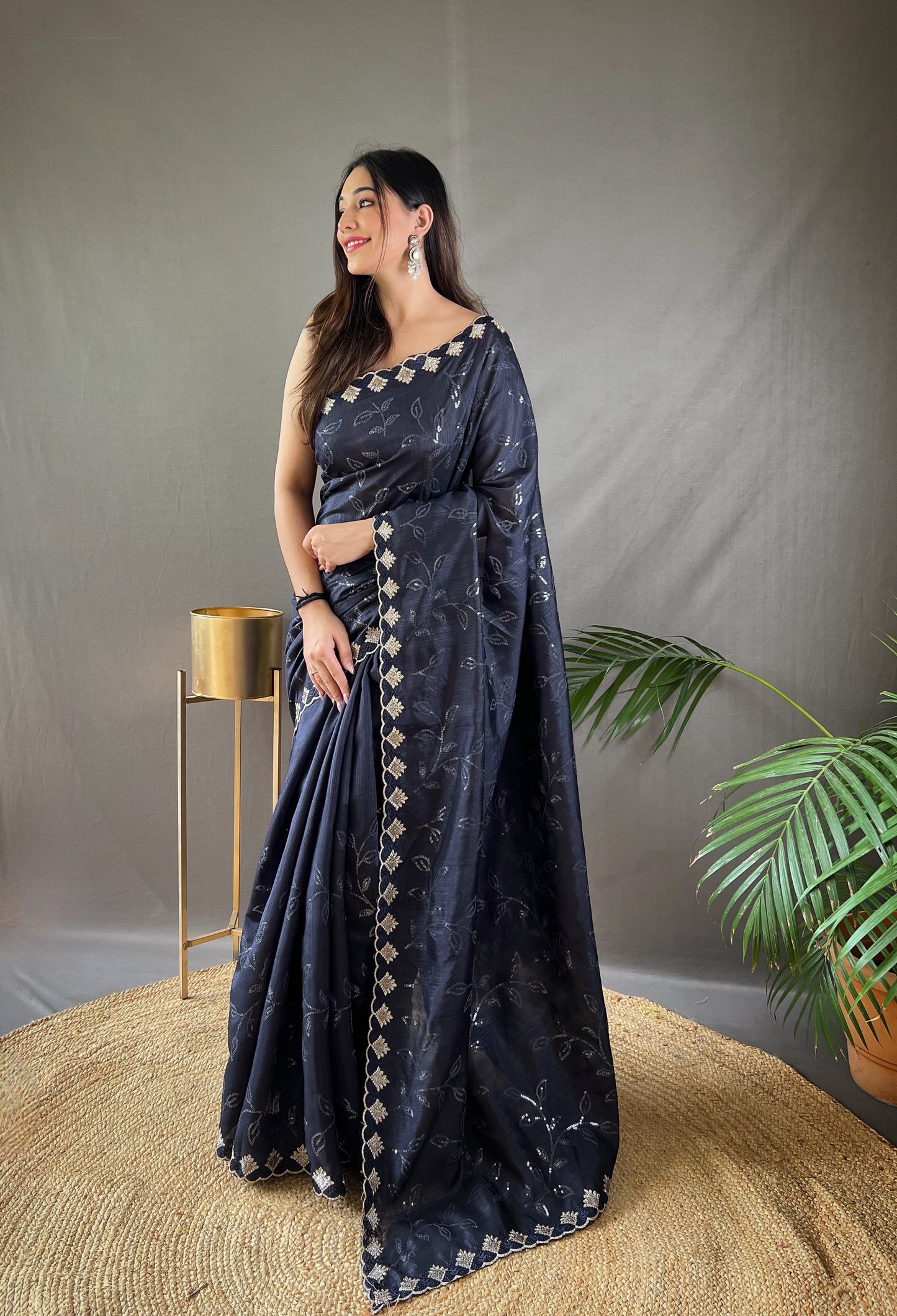 Luxe Threadwork Party Wear Silk Saree