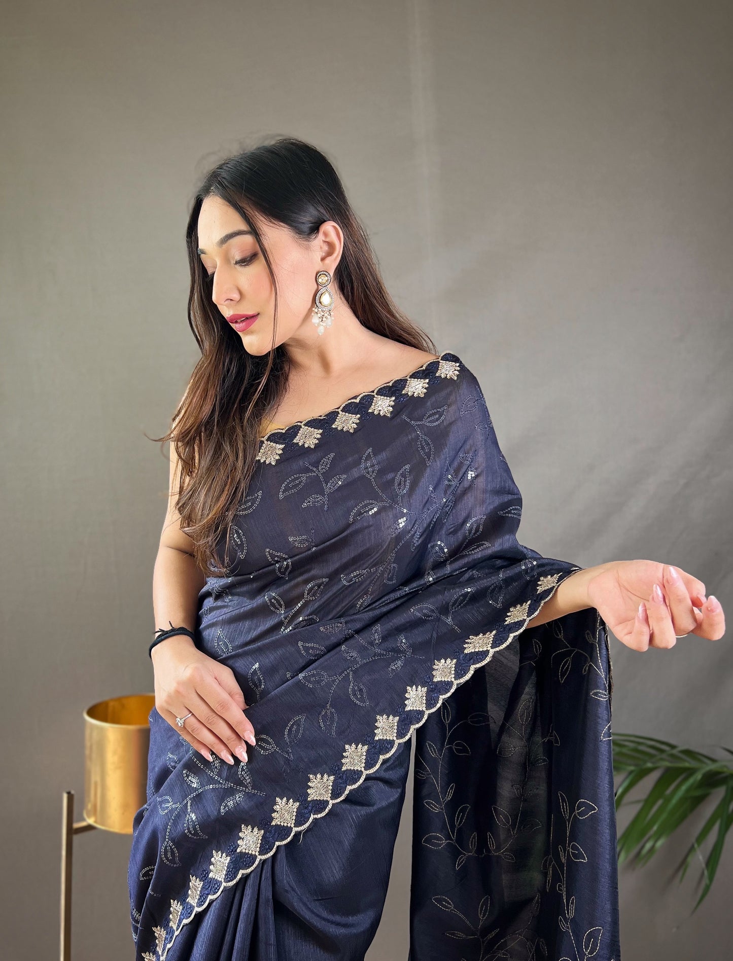 Luxe Threadwork Party Wear Silk Saree