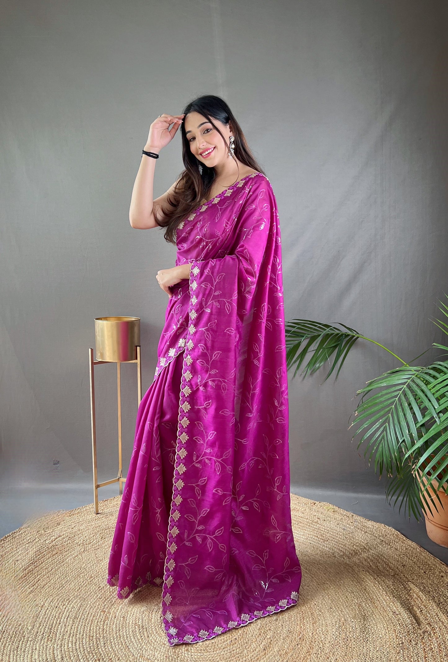 Luxe Threadwork Party Wear Silk Saree