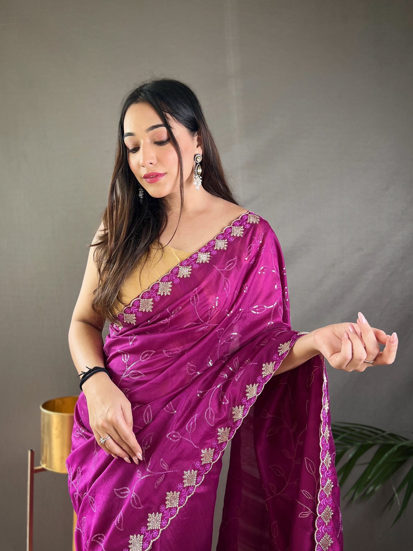 Luxe Threadwork Party Wear Silk Saree