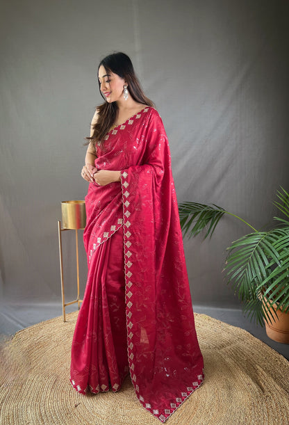 Luxe Threadwork Party Wear Silk Saree