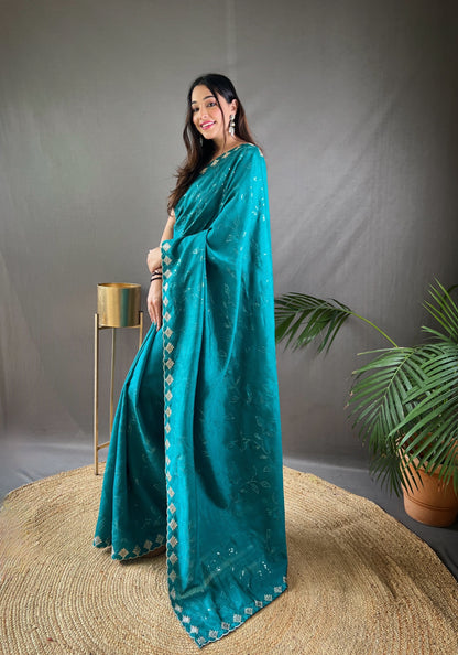 Luxe Threadwork Party Wear Silk Saree