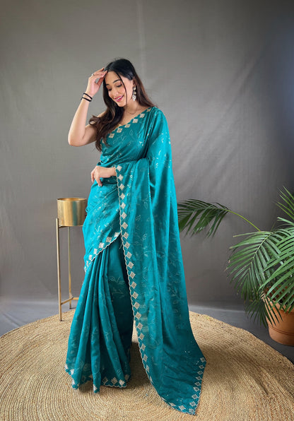 Luxe Threadwork Party Wear Silk Saree