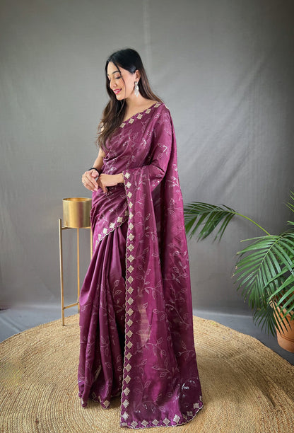 Luxe Threadwork Party Wear Silk Saree