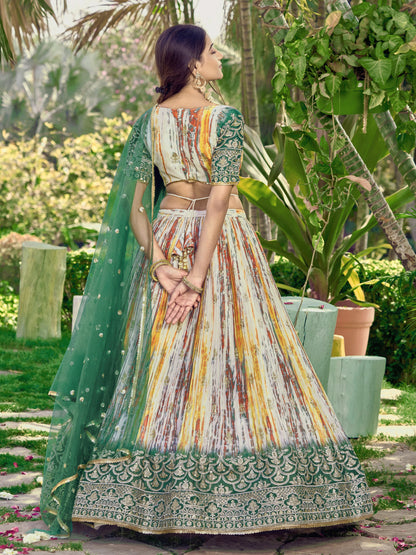 Party Wear Zari Embroidery With Digital Print Lehenga Choli