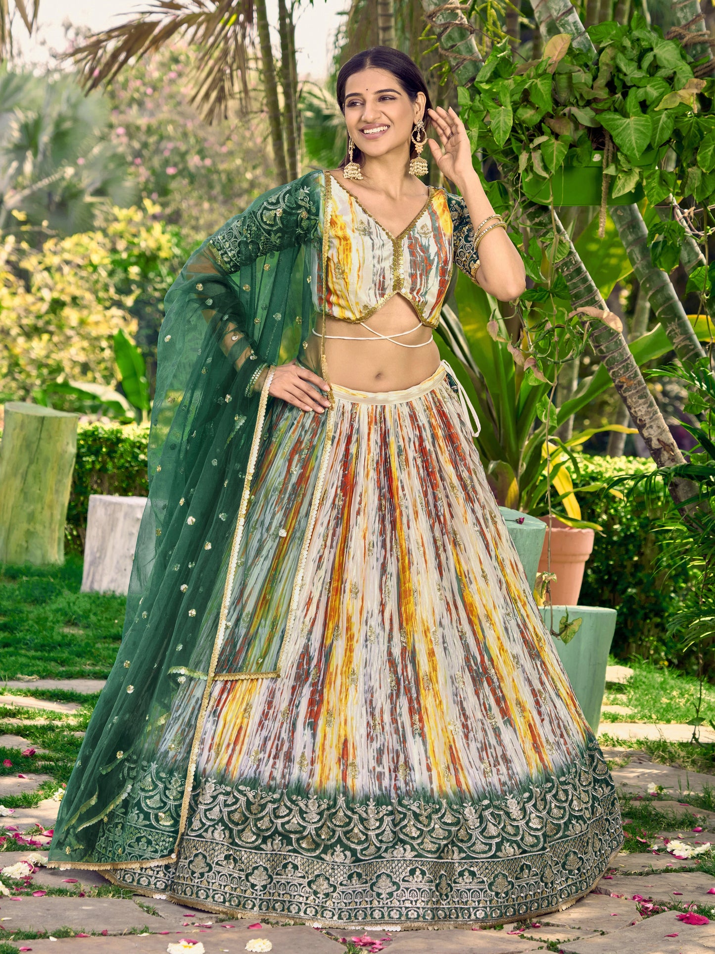 Party Wear Zari Embroidery With Digital Print Lehenga Choli