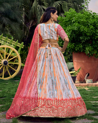 Party Wear Zari Embroidery With Digital Print Lehenga Choli