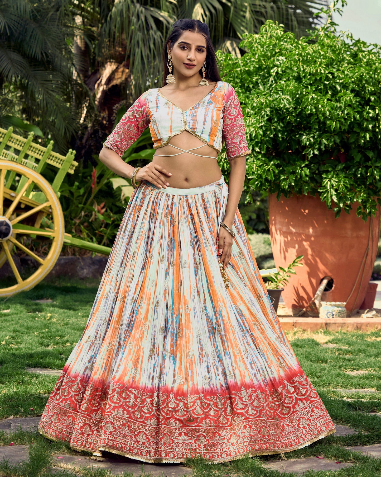 Party Wear Zari Embroidery With Digital Print Lehenga Choli