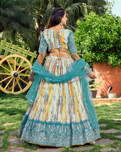 Party Wear Zari Embroidery With Digital Print Lehenga Choli