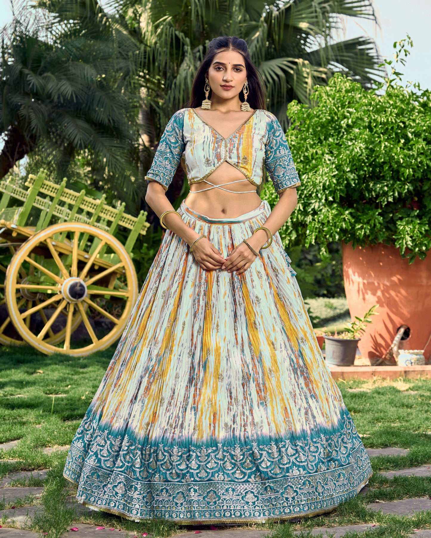 Party Wear Zari Embroidery With Digital Print Lehenga Choli