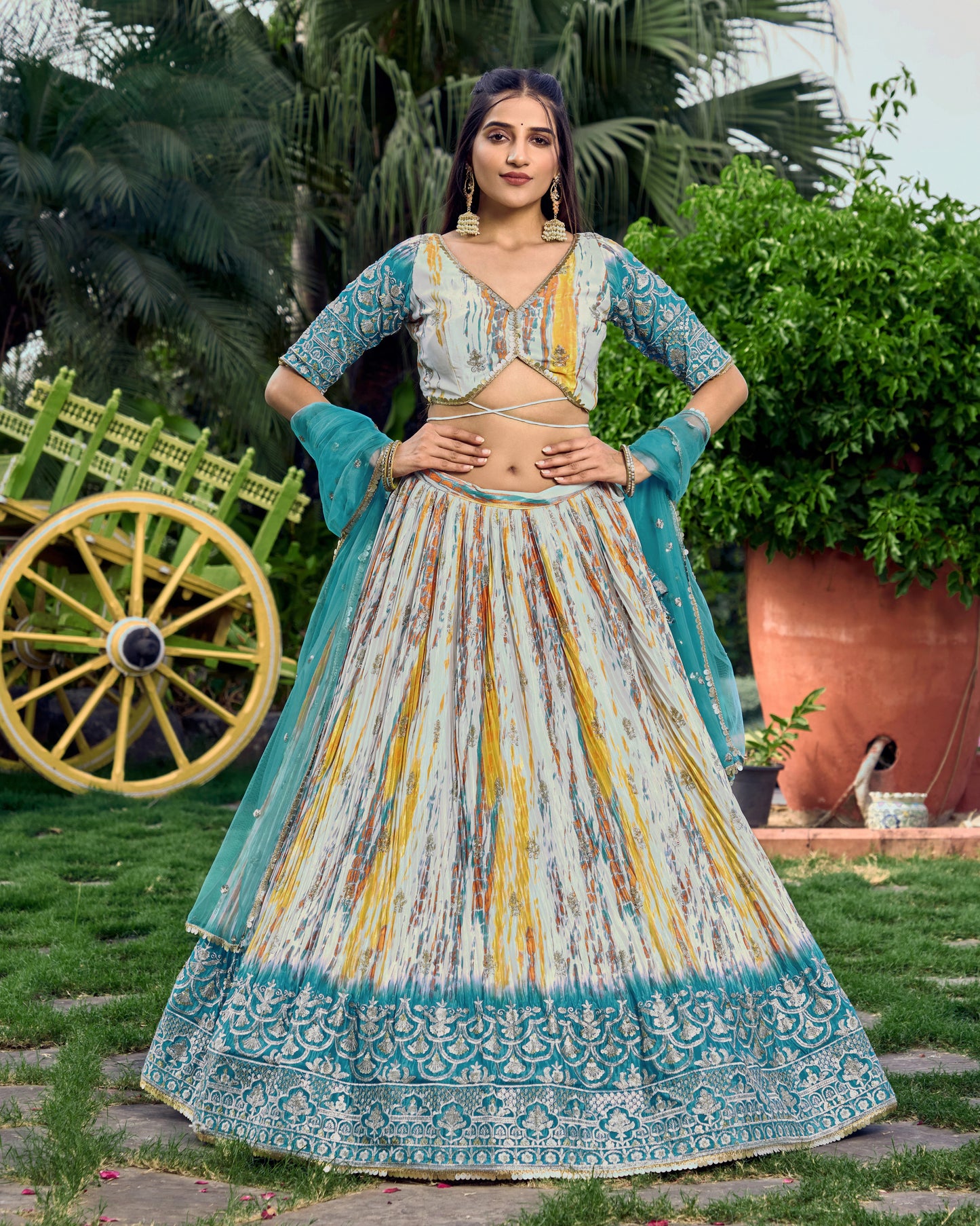 Party Wear Zari Embroidery With Digital Print Lehenga Choli