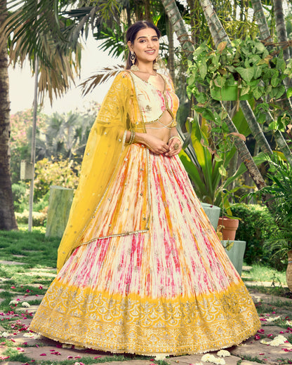 Party Wear Zari Embroidery With Digital Print Lehenga Choli