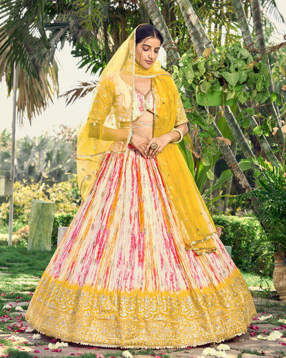 Party Wear Zari Embroidery With Digital Print Lehenga Choli