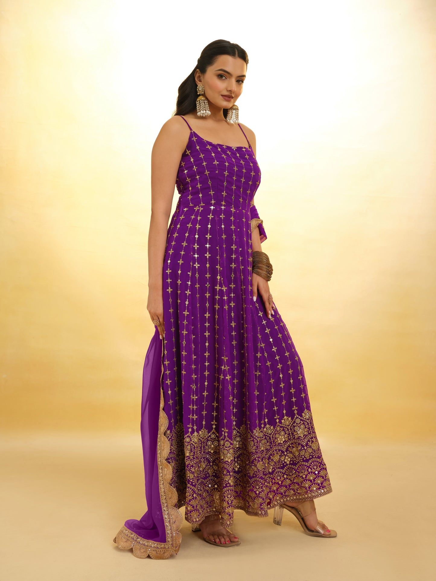 Medium Orchid Ready Made Georgette Salwar Suit