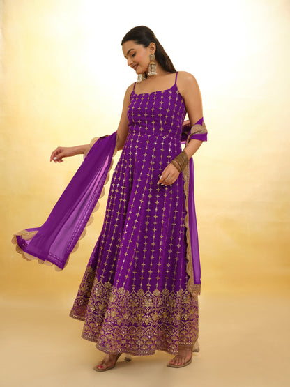 Medium Orchid Ready Made Georgette Salwar Suit