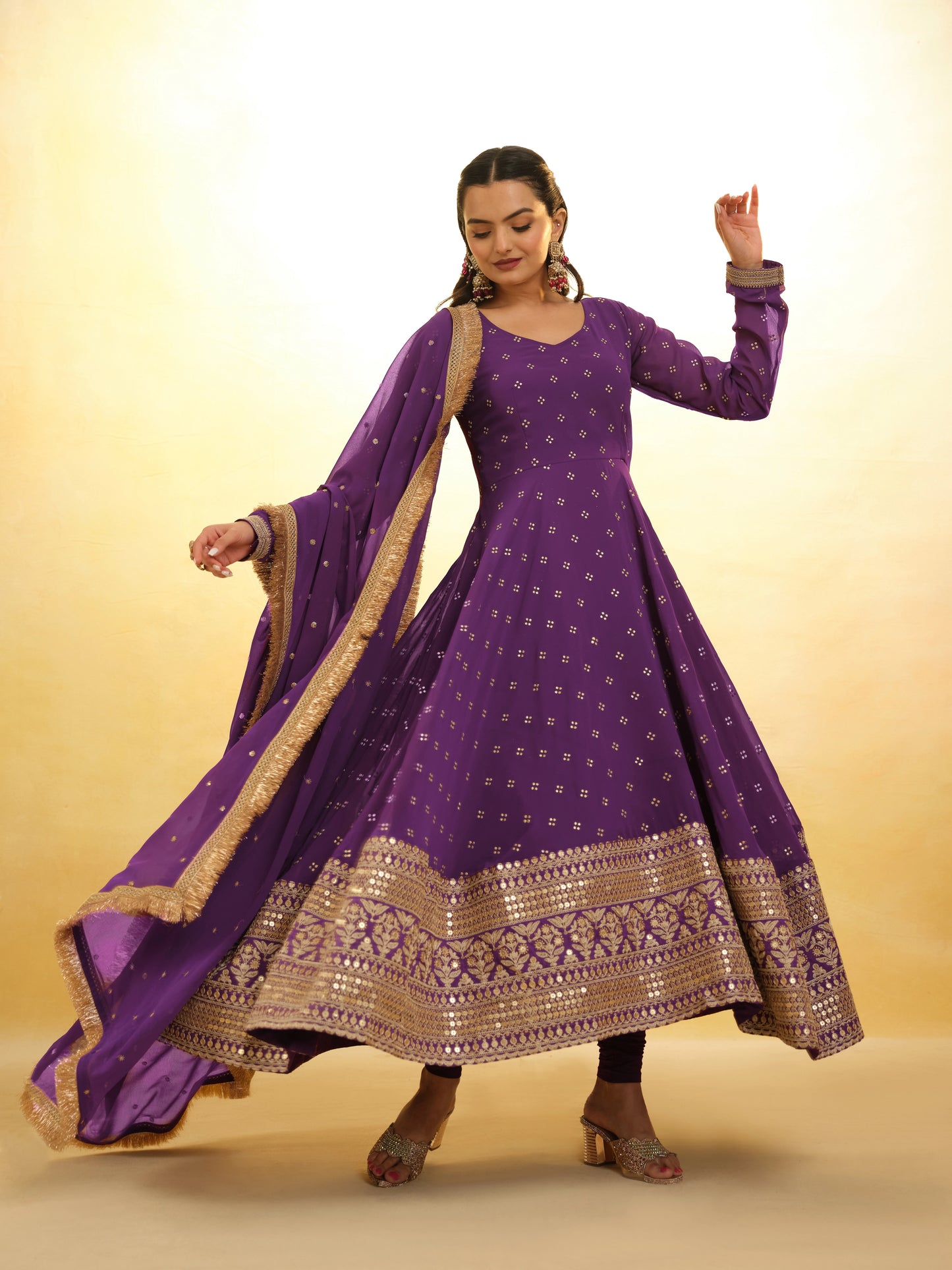 Purple Ready Made Georgette Salwar Suit