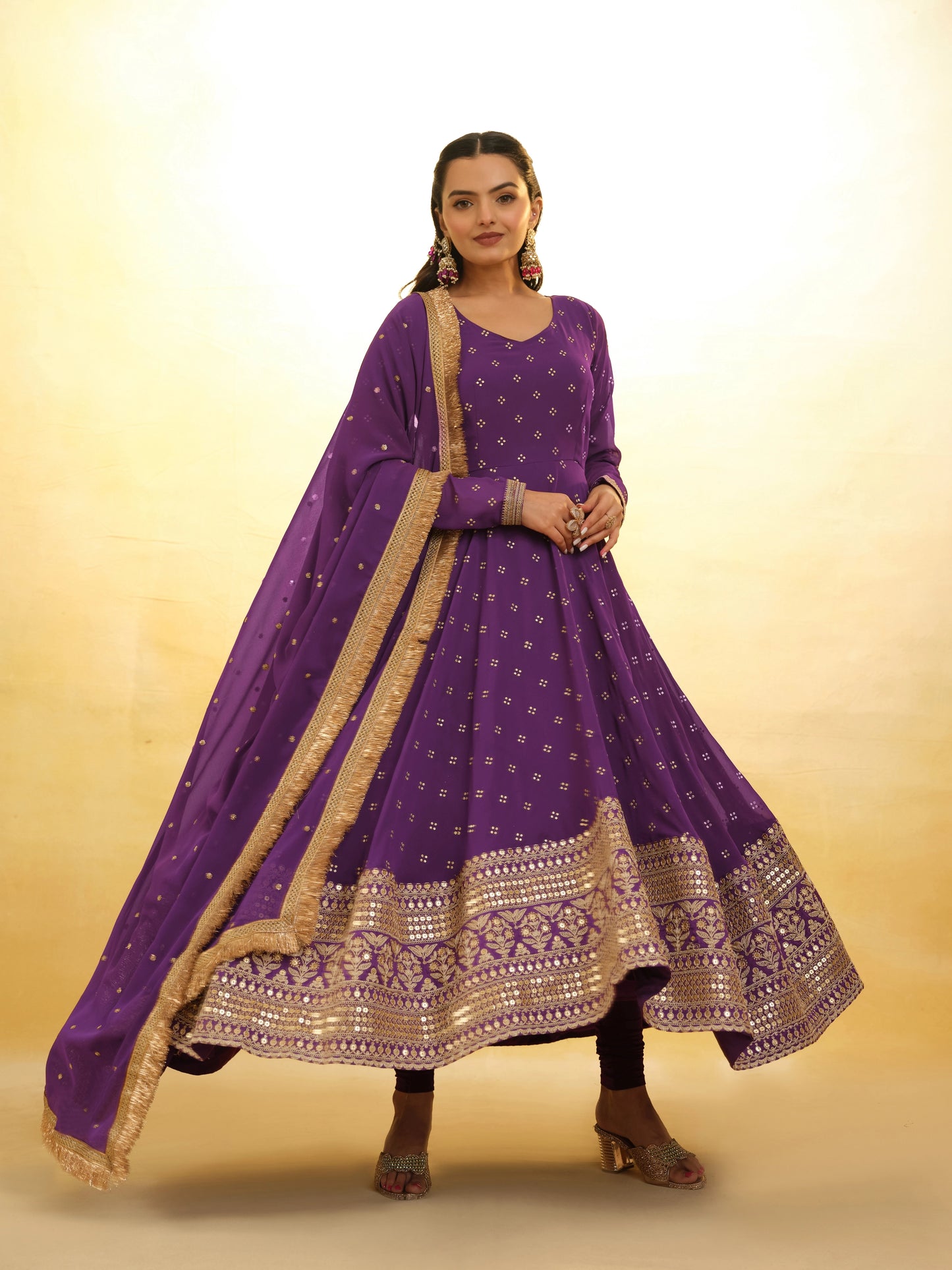 Purple Ready Made Georgette Salwar Suit