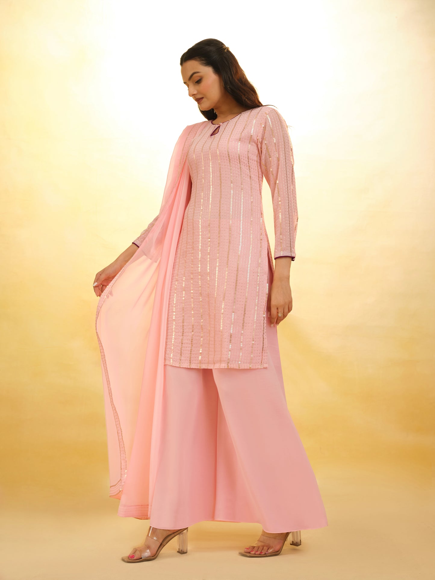 Rose Pink Ready Made Georgette Salwar Suit