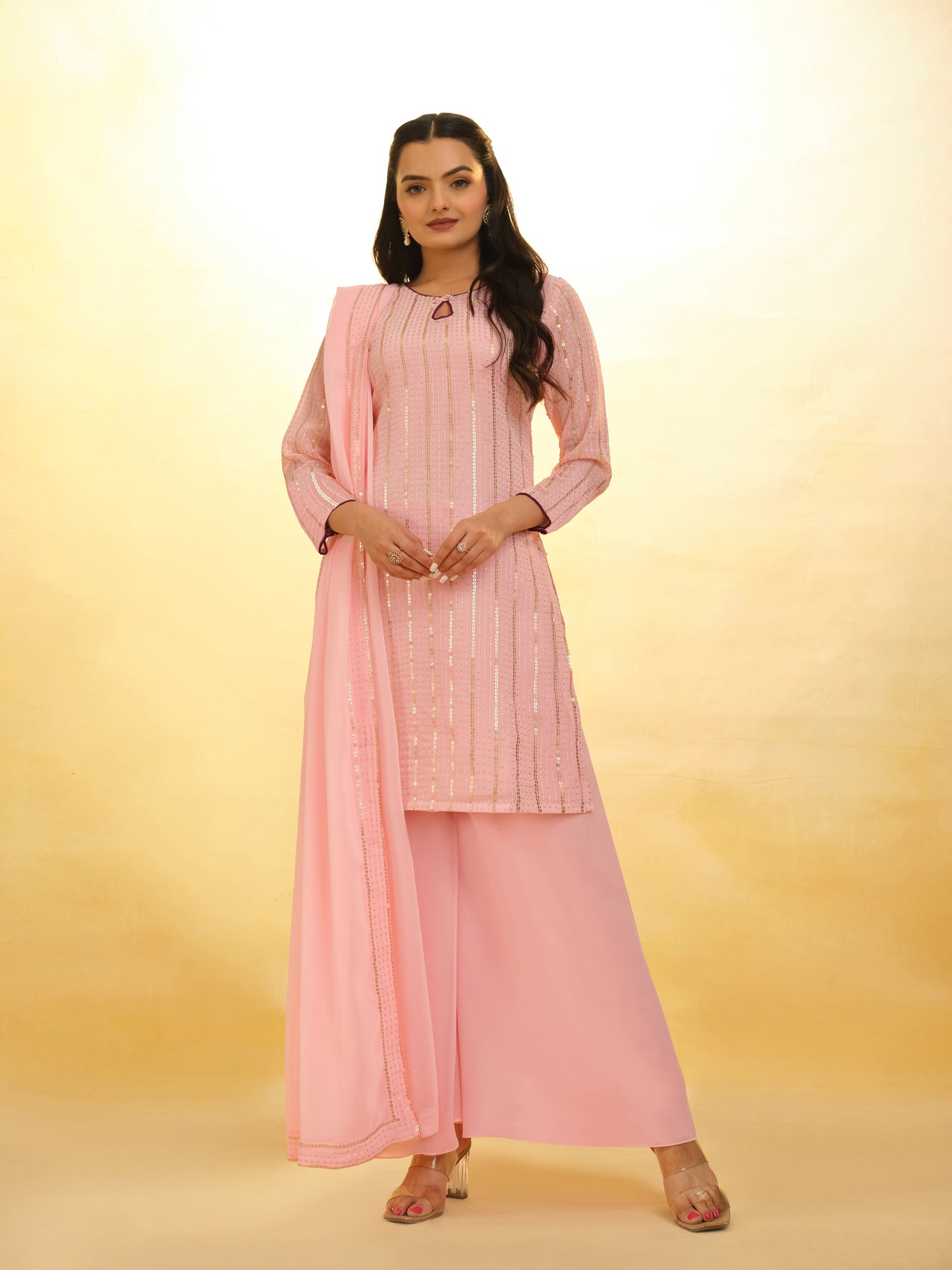 Rose Pink Ready Made Georgette Salwar Suit