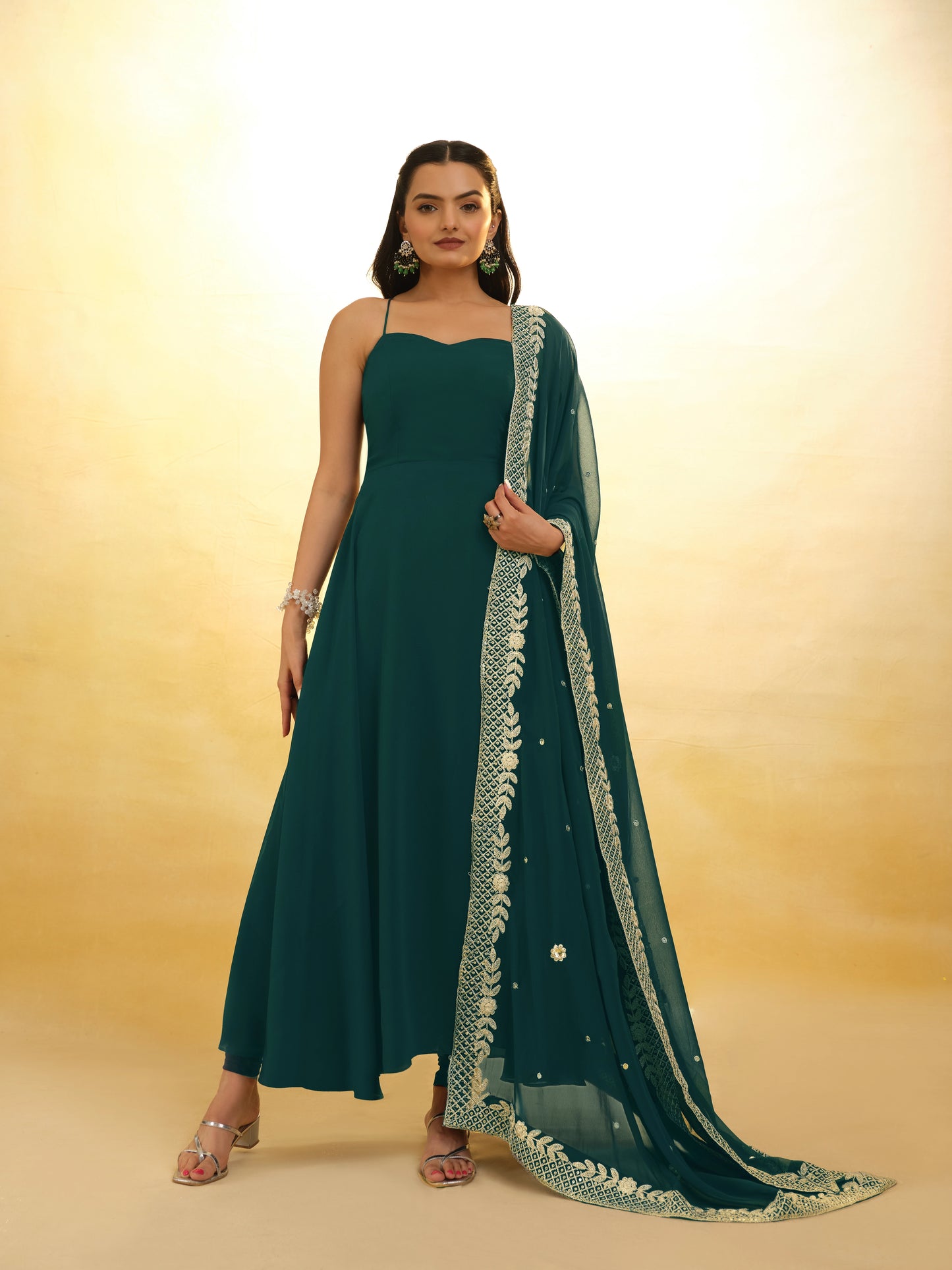 Green Ready Made Georgette Salwar Suit