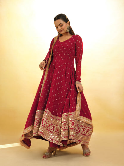 Red Ready Made Georgette Salwar Suit