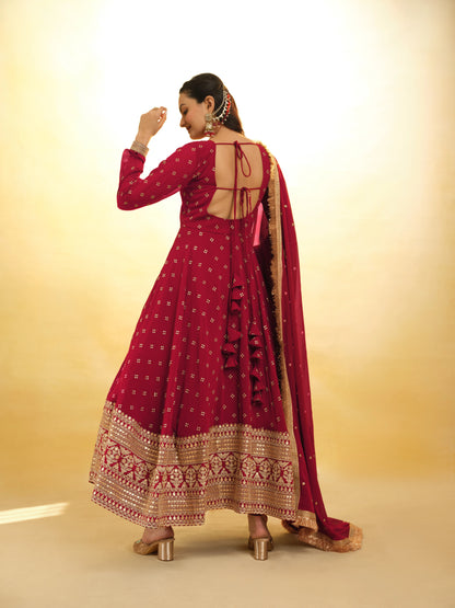 Red Ready Made Georgette Salwar Suit