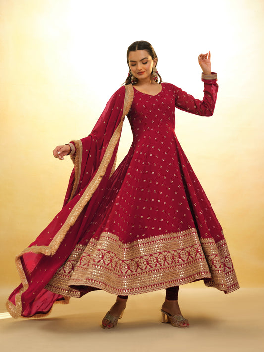 Red Ready Made Georgette Salwar Suit