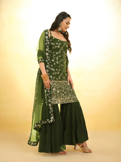 Olive Green Ready Made Georgette Salwar Suit