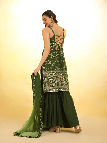 Olive Green Ready Made Georgette Salwar Suit