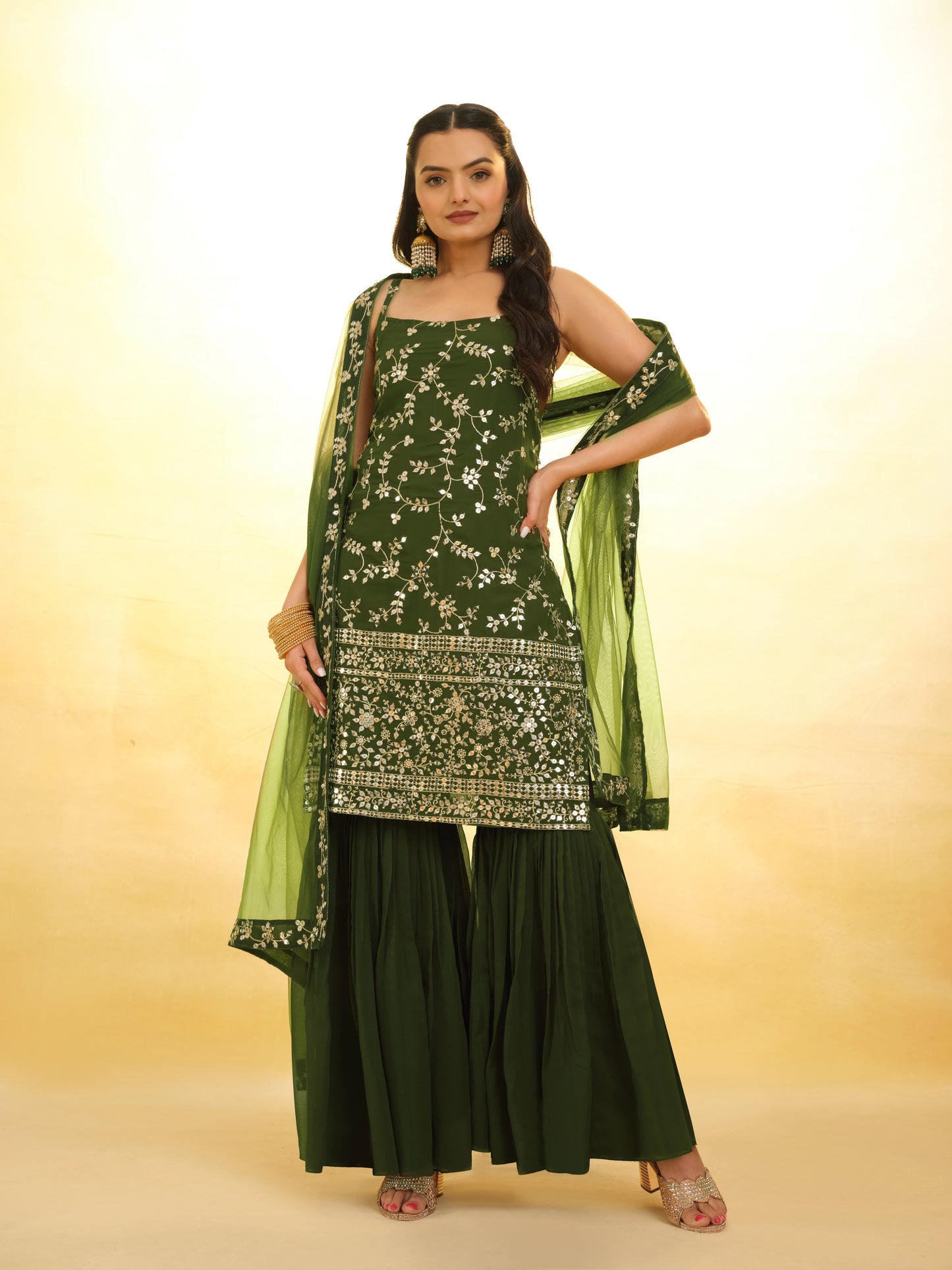 Olive Green Ready Made Georgette Salwar Suit