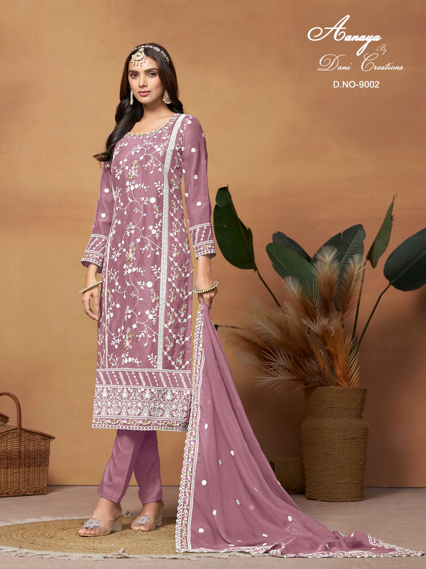 Rosy Brown Ready-Made Embroidered Salwar Suit