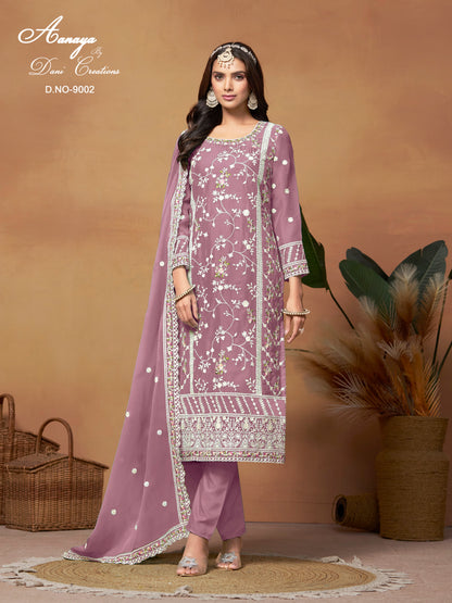 Rosy Brown Ready-Made Embroidered Salwar Suit