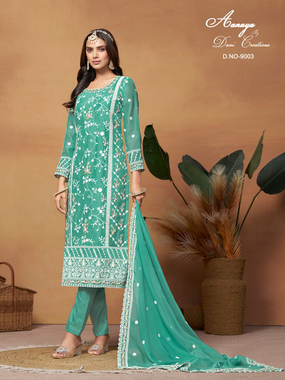 Green Ready-Made Embroidered Salwar Suit