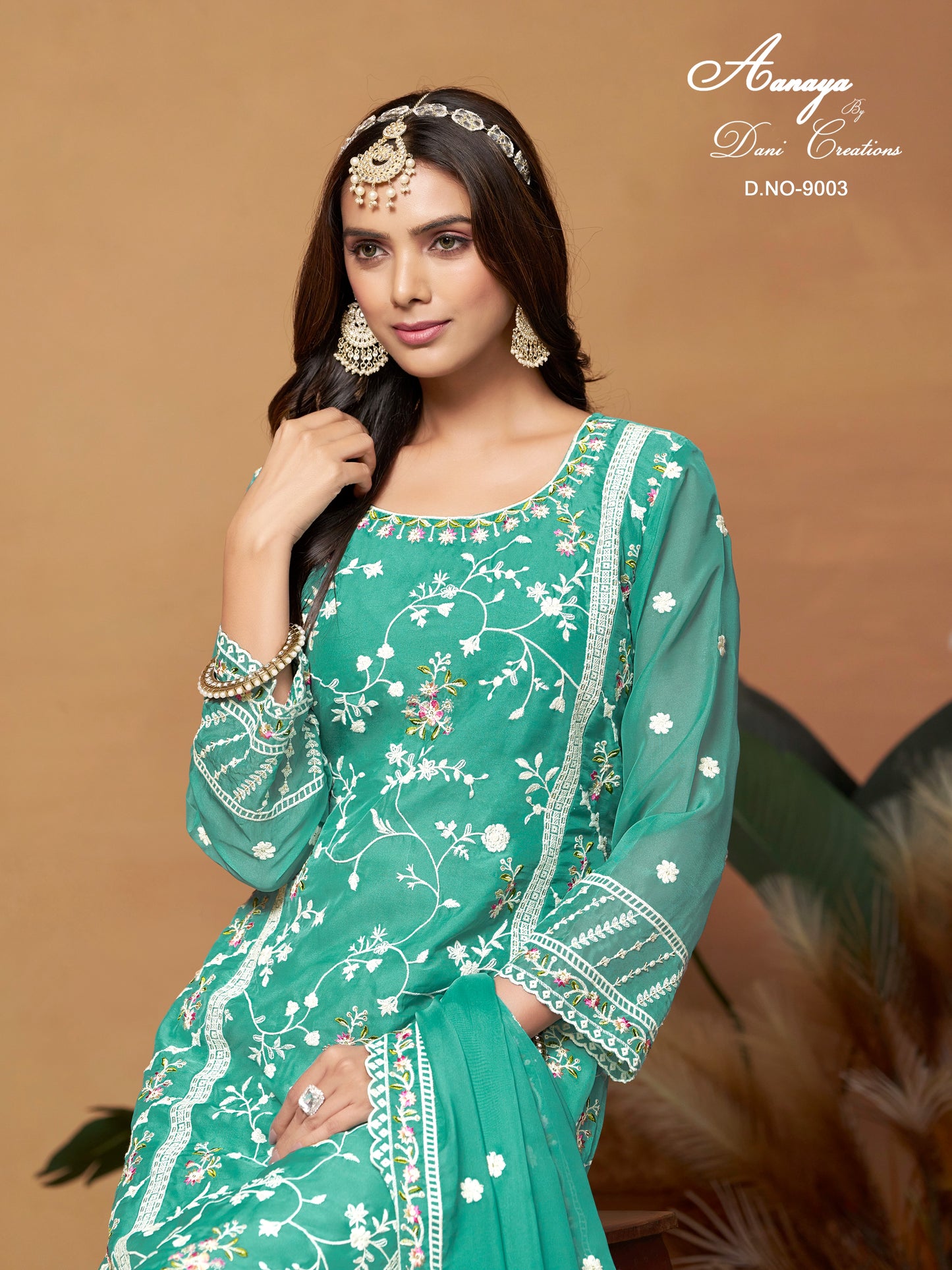 Green Ready-Made Embroidered Salwar Suit