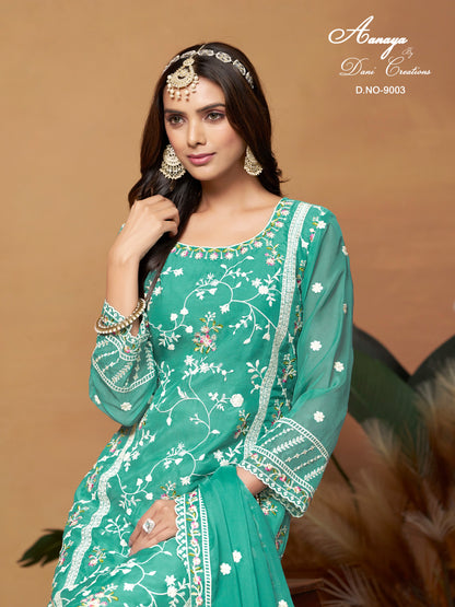 Green Ready-Made Embroidered Salwar Suit