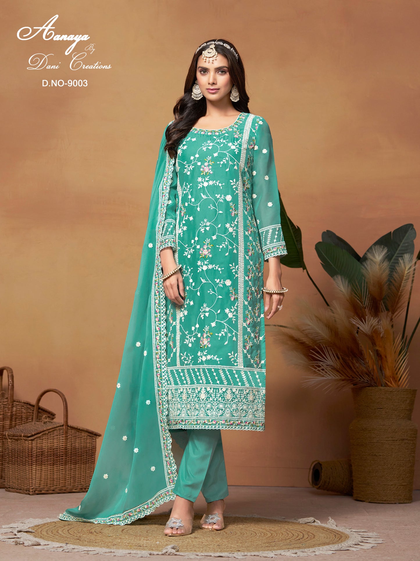 Green Ready-Made Embroidered Salwar Suit