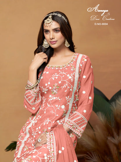 Orange Ready-Made Embroidered Salwar Suit