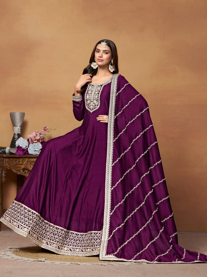 Art Silk Sequince Anarkali Gown With Dupatta