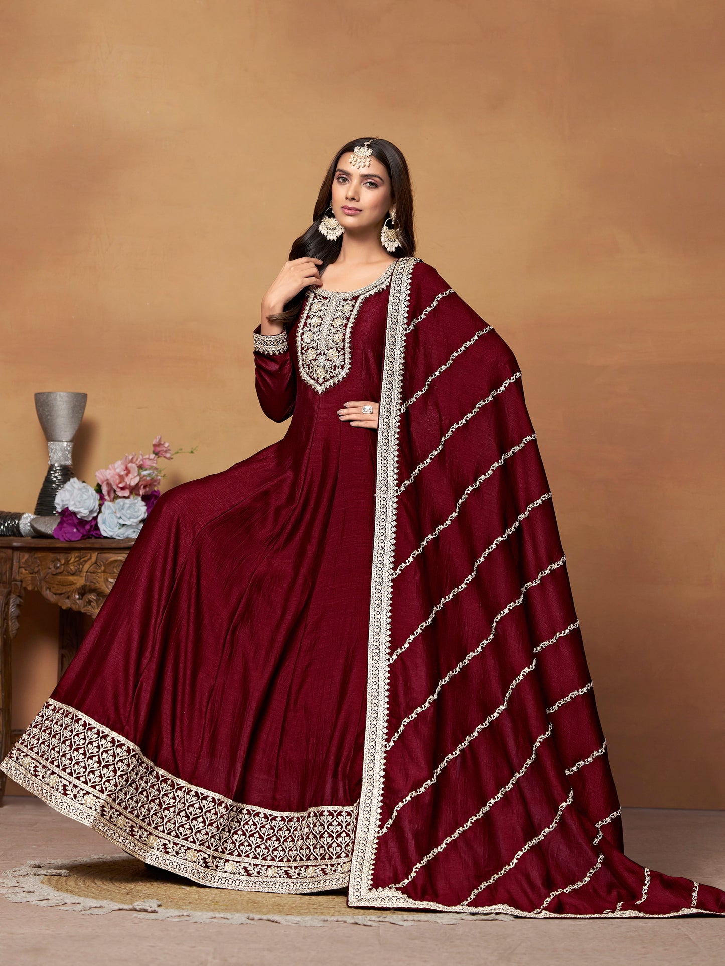 Art Silk Sequince Anarkali Gown With Dupatta