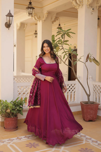 Vichitra Silk Gown With Embroidery Zari Sequins