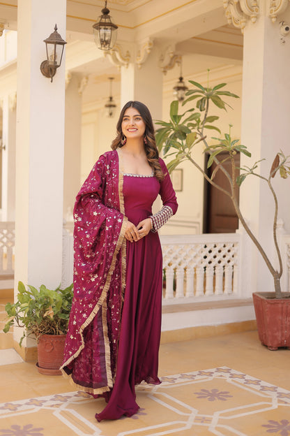 Vichitra Silk Gown With Embroidery Zari Sequins