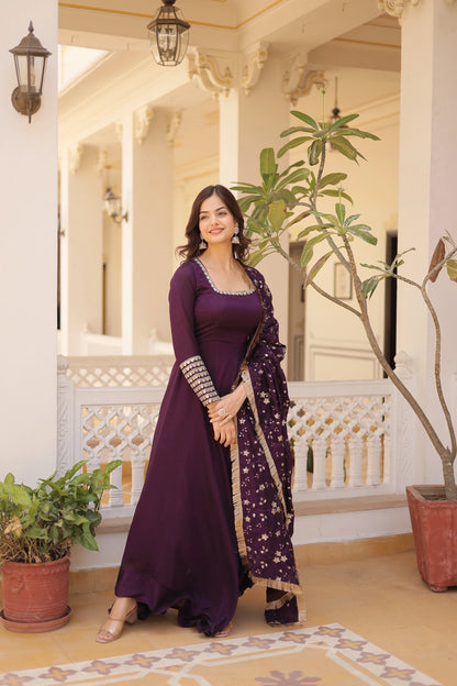 Vichitra Silk Gown With Embroidery Zari Sequins