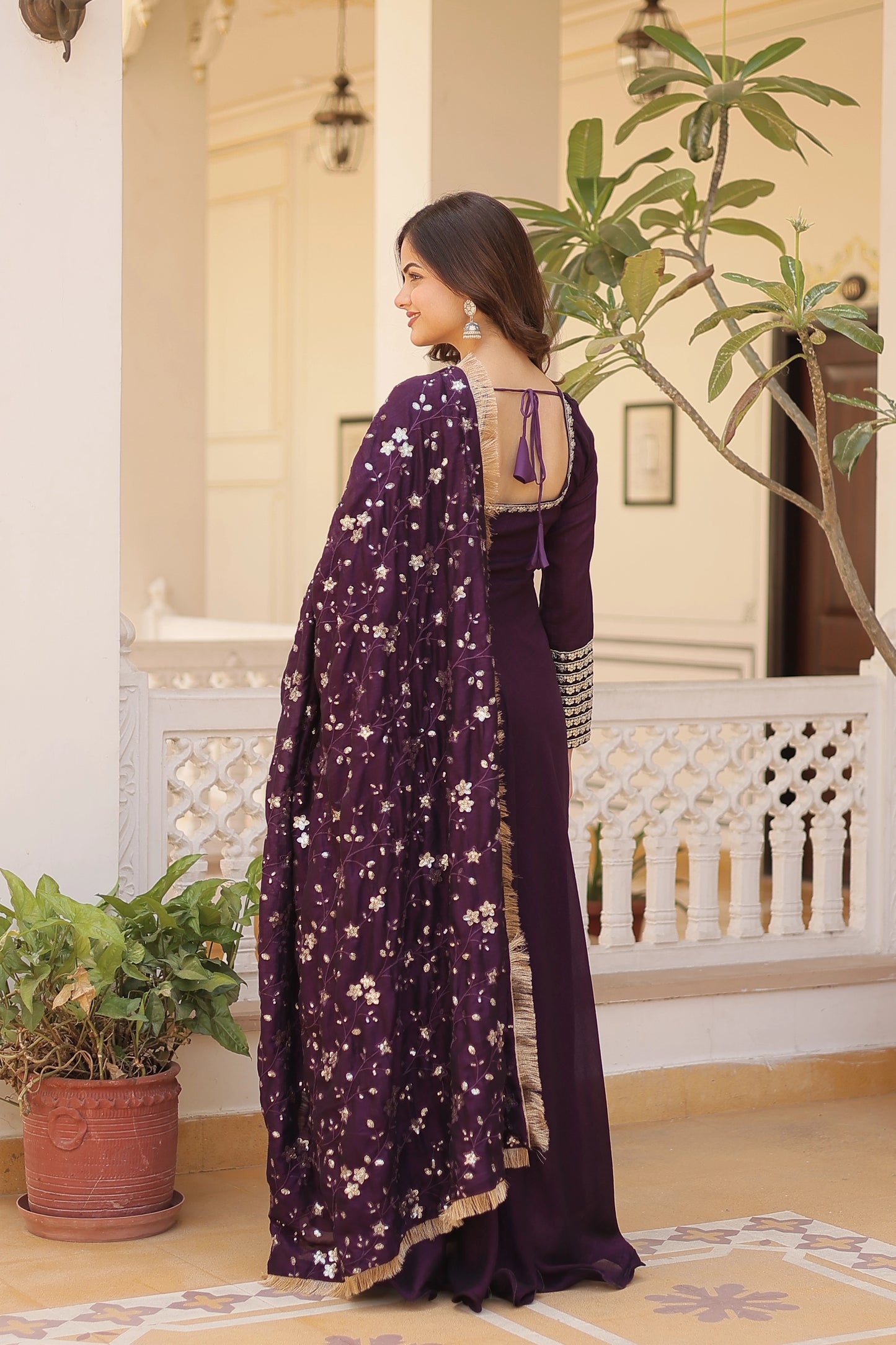 Vichitra Silk Gown With Embroidery Zari Sequins