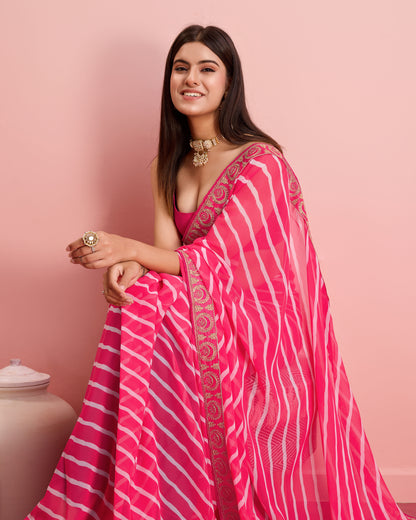 Pink Leheriya Embroidered Georgette Saree