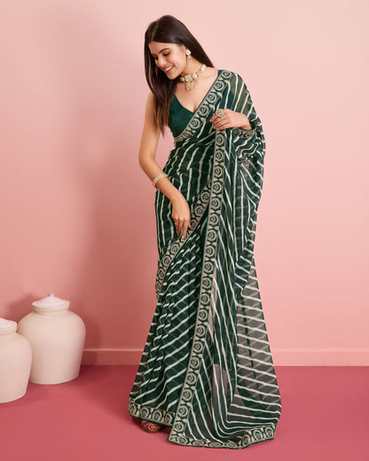 Green Leheriya Embroidered Georgette Saree