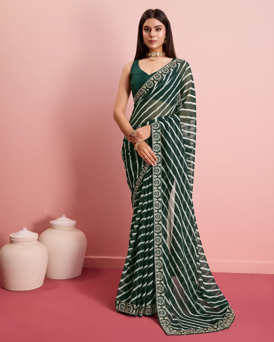 Green Leheriya Embroidered Georgette Saree