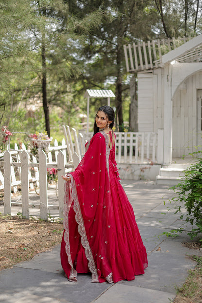 Beautiful Pink Georgette Reception Wear Plain Gown With Dupatta