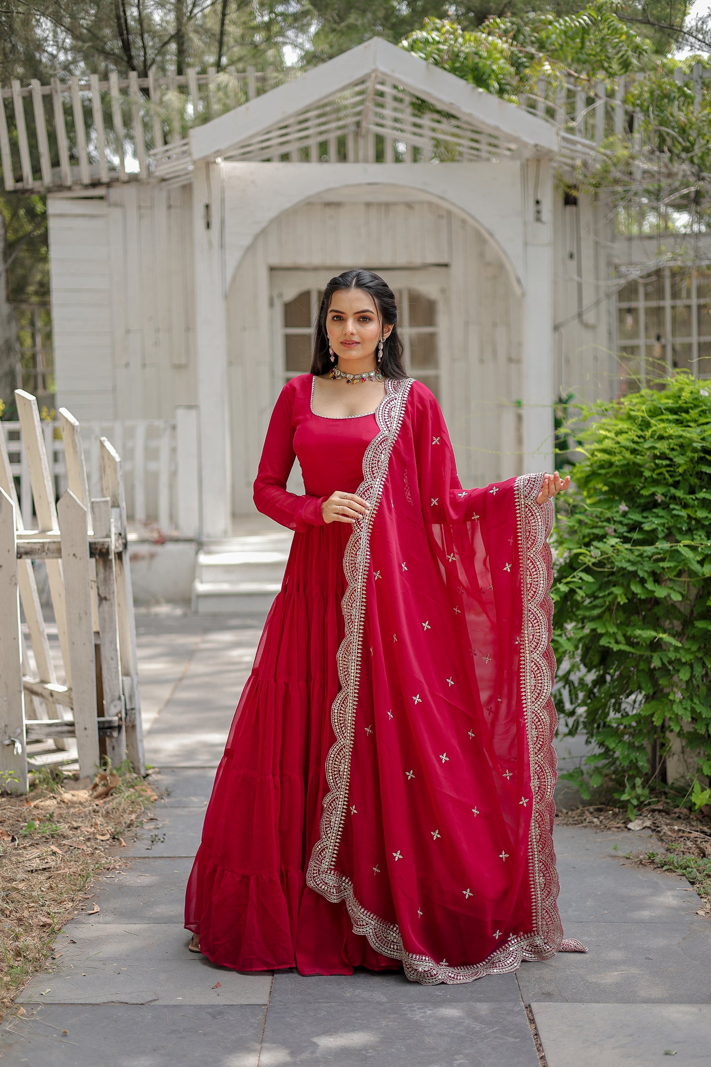 Beautiful Pink Georgette Reception Wear Plain Gown With Dupatta